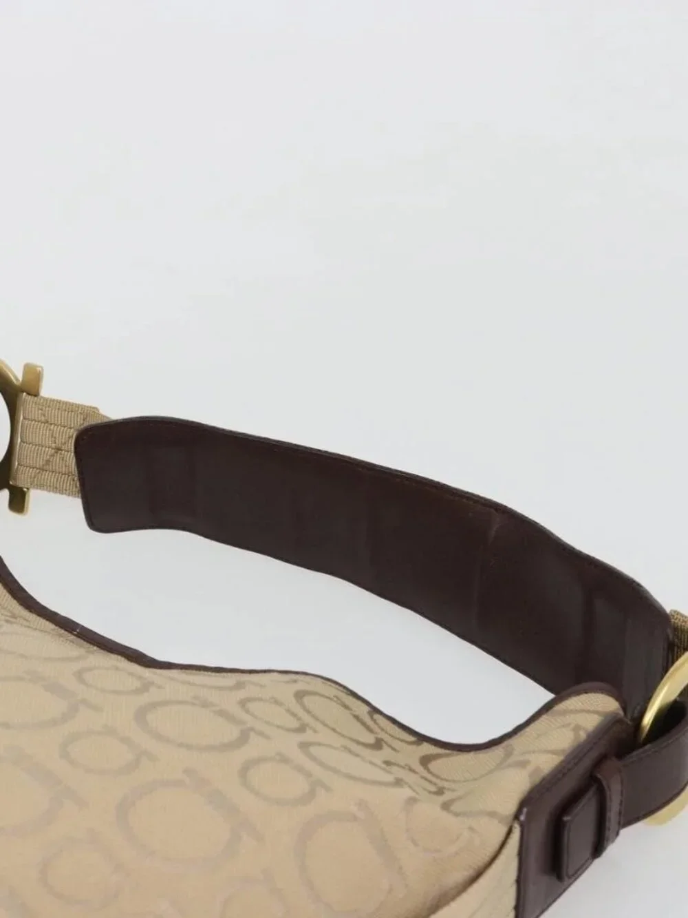 Salvatore Ferragamo Shoulder Bag Canvas Beige Gold Auth hk3800